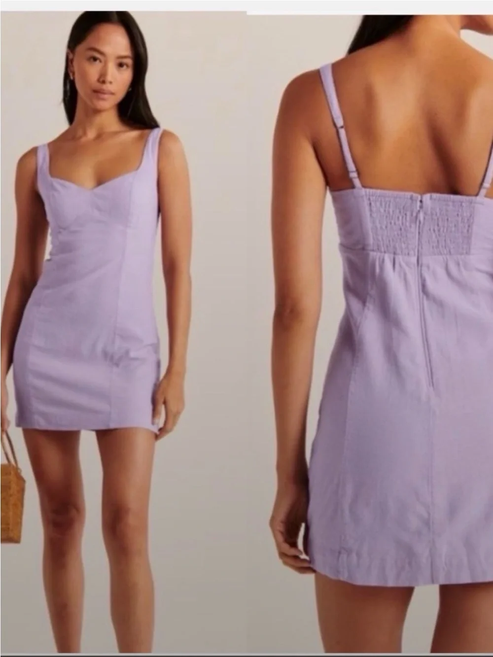 Abercrombie & Fitch Linen Blend Lilac Sweetheart Neckline Mini Dress XL Purple